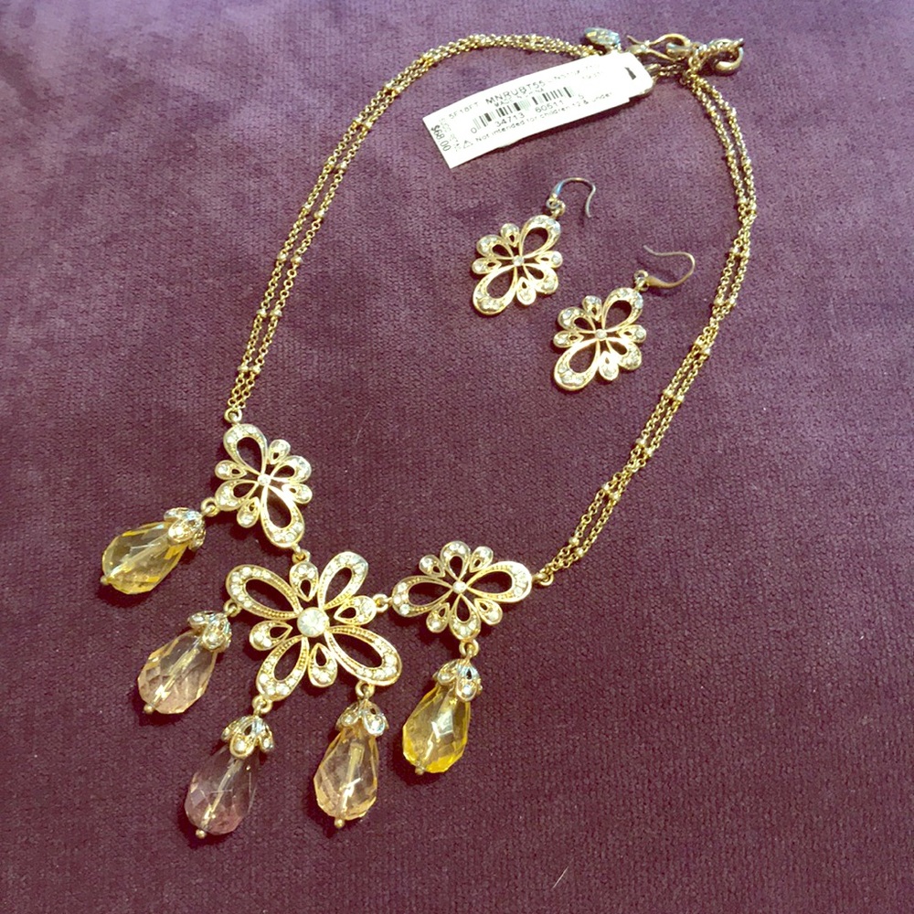 Monet gold, faux citrine necklace and earrings set